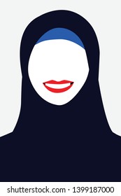 Arabian Woman Face Covered With Hijab. Pop Art And Op Art Design 