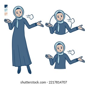 An arabian woman in hijab with Discouraged images.It's vector art so it's easy to edit.
