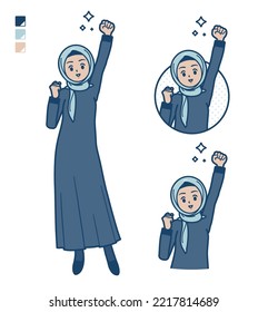 Eine arabische Frau im Hijab mit Bildern der ersten Pumpe. Es ist Vektorkunst, sodass es einfach zu bearbeiten ist.