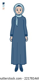An arabian woman in hijab with full length image.It's vector art so it's easy to edit.