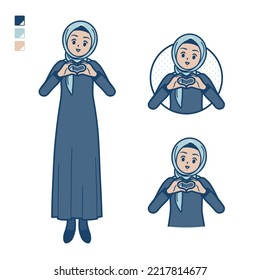 An arabian woman in hijab with making a heart symbol by hand images.It's vector art so it's easy to edit.