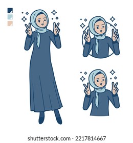 An arabian woman in hijab with Peace sign images.It's vector art so it's easy to edit.