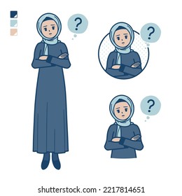 An arabian woman in hijab with Question images.It's vector art so it's easy to edit.