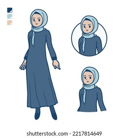 An arabian woman in hijab with Relaxed pose images.It's vector art so it's easy to edit.