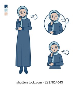 An arabian woman in hijab with Sighing images.It's vector art so it's easy to edit.
