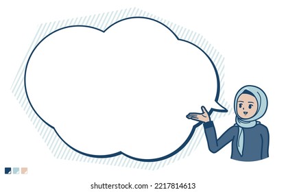 An arabian woman in hijab with text balloon navigation images.It's vector art so it's easy to edit.