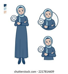 An arabian woman in hijab with Think about the answer images.It's vector art so it's easy to edit.