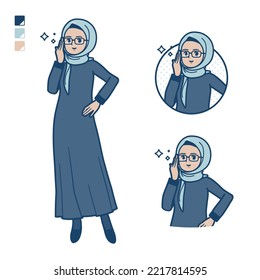An arabian woman in hijab with Wearing glasses images.It's vector art so it's easy to edit.