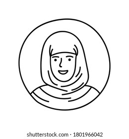 Arabian Woman icon. Hand drawn human avatar illustration in doodle sketch style. Vector image.