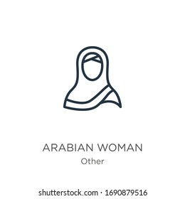 Arabian woman icon. Thin linear arabian woman outline icon isolated on white background from other collection. Line vector sign, symbol for web and mobile