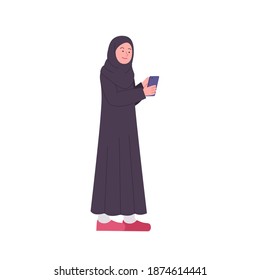 Arabian Woman Look to Smartphone Flat Illustration