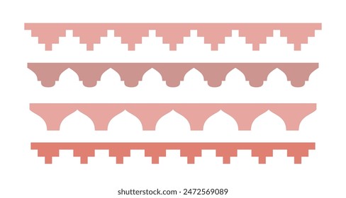 Arabic abstract borders. Simple boho roof lines. Moroccan arch shape. Vector illustrations.