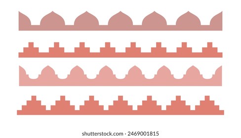 Arabic abstract house borders. Simple boho roof top lines. Vector oriental building shapes.