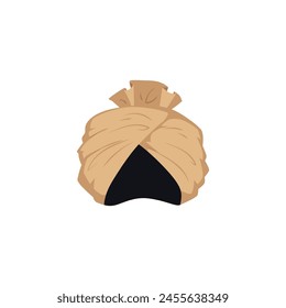 Arabic, African or Asian female turban traditional headdress. Cartoon beautiful wrapped beige scarf head hat. Eastern Muslim fashion hat turban ethnic accessory vector illustration isolated on white