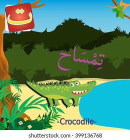 Arabic Alphabet cute Animal Vector colorful of Crocodile "Ta" word.