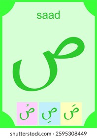 Arabic alphabet flashcards or hijaiyah saad letter flashcards complete with punctuation for education