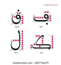 Arabic alphabet isolated letters calligraphy. Magrebi script arabic letters. International Arabic language day. Islamic art. Vector stock illustration.