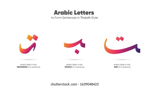 Arabic alphabet letters in Thuluth style - translation Arabic font is (letter T In different places in the sentence) for Ramadan and Eid Mubarak 