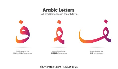 Arabic alphabet letters in Thuluth style - translation Arabic font is (letter F In different places in the sentence) for Ramadan and Eid Mubarak 