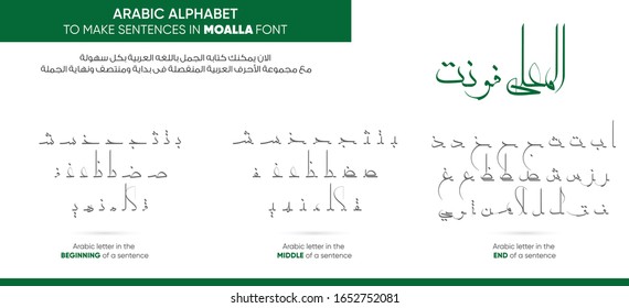 Arabic alphabet letters - translation Arabic text (write the sentences in an easy way with Arabic letters at the beginning, middle and end of a sentence ) Moalla font