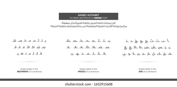 Arabic alphabet letters - translation Arabic text (write the sentences in an easy way with Arabic letters at the beginning, middle and end of a sentence) hayah Font