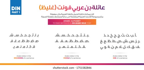 Arabic alphabet letters - translation (write the sentences in an easy way with Arabic letters at the beginning, middle and end of a sentence - Arabic Font) EPS 15