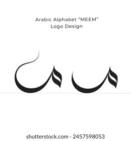 Arabic Alphabet Meem Logo Design in Al-Saif Style isolated on white and black background. Arabic Calligraphy Vector Illustration 