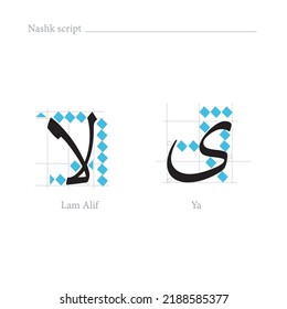 Arabic Alphabet nashk script. Arabic language letters set 8. School and primary school learning print. Home schooling. Rules of Quranic handwriting