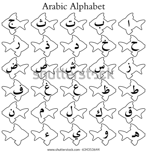 Arabic Alphabet On Fish Coloring Kids Stock Vector Royalty Free 634353644