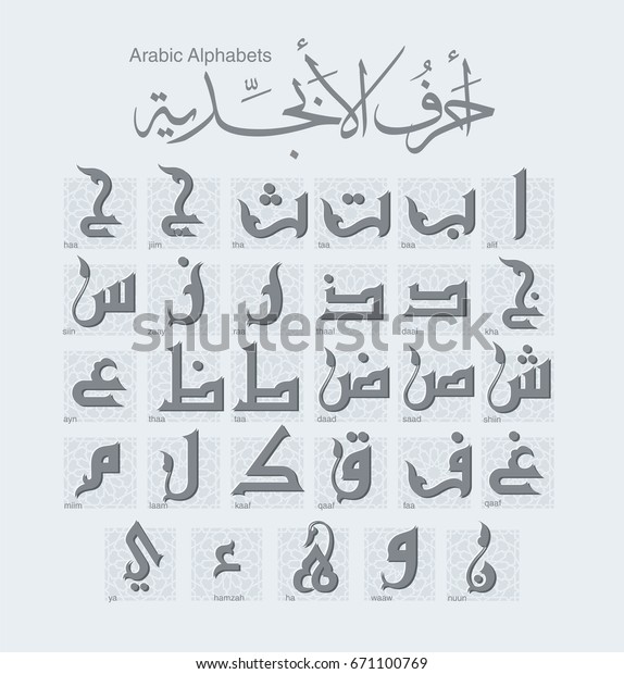 Arabic Alphabets Calligraphy Names Shapes Arabic Stock Vector (Royalty ...