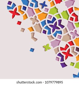 Arabic arabesque design greeting card for Ramadan Kareem. Islamic ornamental colorful pattern vector illustration.