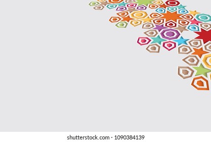 Arabic arabesque design greeting card for Ramadan Kareem.Islamic ornamental colorful detail of mosaic in perspective.Vector illustration.