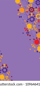 Arabic arabesque design greeting card for Ramadan Kareem.Islamic ornamental colorful detail of mosaic isolated on a purple background.Vector illustration.