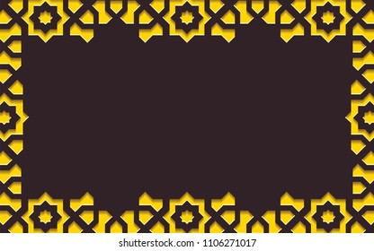 Arabic arabesque design greeting card for Muslim holidays.Islamic ornamental detail of mosaic.Vector illustration.