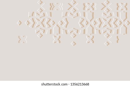 Arabic arabesque design greeting card for Ramadan Kareem.Islamic ornamental monochrome detail of mosaic.Vector illustration.