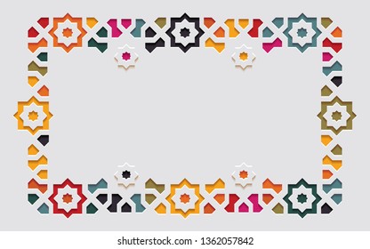 Arabic arabesque design greeting card for Ramadan Kareem,Islamic ornamental colorful detail of mosaic