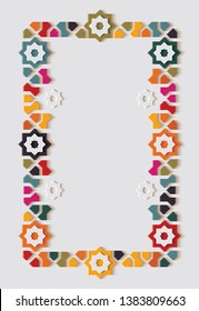 Arabic arabesque design greeting card for Ramadan Kareem,Islamic ornamental colorful detail of mosaic