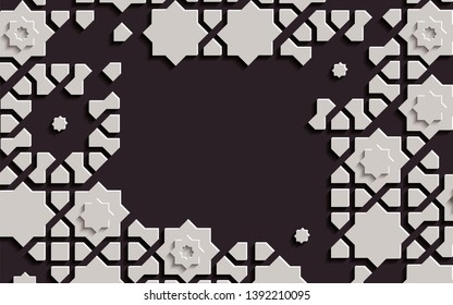 Arabic arabesque design greeting card for Ramadan Kareem,Islamic ornamental black and white detail of mosaic