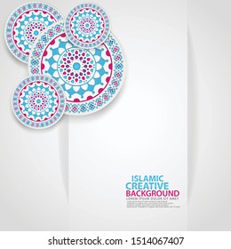 Arabic arabesque design greeting card for for major Islamic events, Islamic traditional wedding events and other users with realistic Islamic ornamental colorful detail of mosaic. Vector illustration.