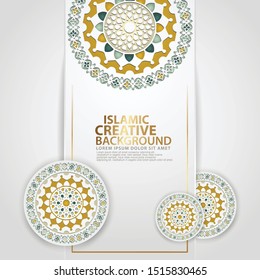 Arabic arabesque design greeting card for for major Islamic events, Islamic traditional wedding events and other users with realistic Islamic ornamental colorful detail of mosaic. Vector illustration.