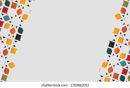 Arabic arabesque design greeting card for Ramadan Kareem,Islamic ornamental colorful detail of mosaic isolated on a light background