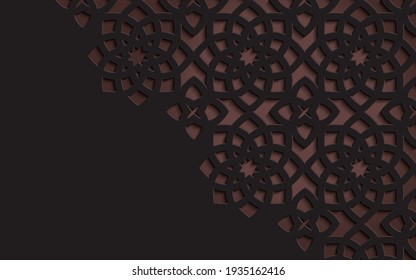 Arabic arabesque design greeting card for Ramadan Kareem, Islamic ornamental detail of mosaic isolated on a dark background