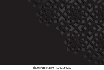 Arabic arabesque design greeting card for Ramadan Kareem, Islamic ornamental detail of mosaic isolated on a dark background