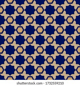 Arabic arabesque seamless pattern with colorful elements. Geometric background. Design greeting card for Ramadan Kareem, Islamic ornamental colorful detail of mosaic. Vector illustration.