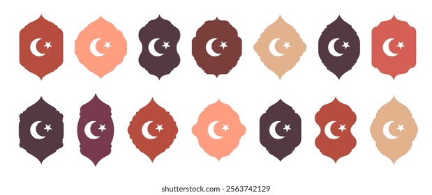 Arabic arch doorways. Oriental mosque arch window shapes, arab style frames or lantern silhouettes flat vector illustration set. Islamic ramadan kareem frames