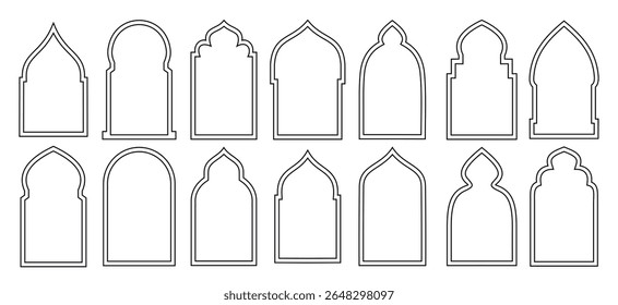 arco árabe janela conjunto silhueta emblema islâmico janelas arcos conjunto forma islâmica ilustração contorno