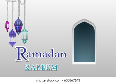 Arabic arch windows and doors with ' Ramadan Kareem " , vector 