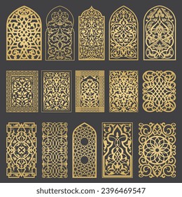 Arabic arches silhouette bundle. Arabian ornament. Digital clipart. Doors and windows decor