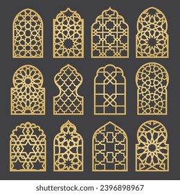 Arabic arches silhouette bundle. Arabian ornament. Digital clipart. Doors and windows decor.