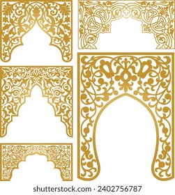 Conjunto de siluetas arcadas árabes. Ornamento árabe. Clipart digital. Decoración de las puertas y ventanas